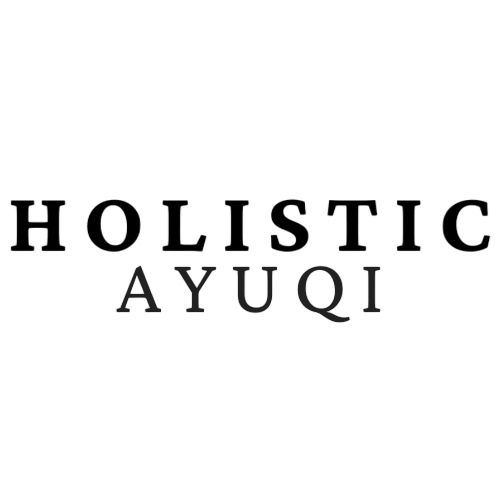 BRAND LOGO DISPLAYING BLACK TEXT IN TWO SEPARATE LINES. the first line ha 1 word: Holistic ,and the second line has one word: Ayuqi 